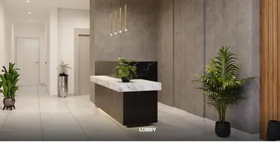 a lobby with a sink and potted plants in it at Moderno Departamento con Terraza, cerca a la Playa in Lima
