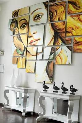a room with a white bench and a painting on the wall at Departamento Athelier in Lima