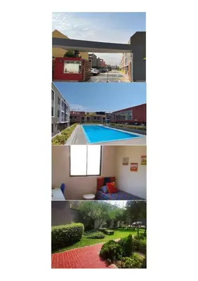 a collage of photos of a house with a swimming pool at Lascondes in Chosica