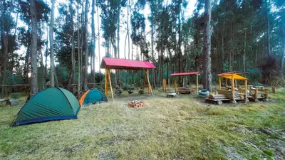 a group of tents in a field with trees at Fundo Venegas & Montoya in Jauja