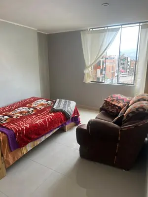 a bedroom with a bed and a couch and a window at HOSTElANDES in San Antonio