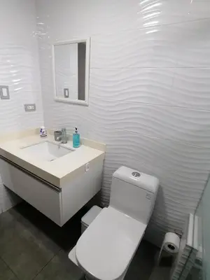 a white bathroom with a toilet and a sink at 2-Bedroom Apartment in Magdalena del Mar in Lima