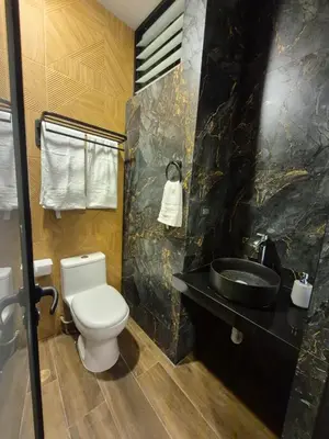 a bathroom with a white toilet and a sink at Hotel Zaniah in Huancayo