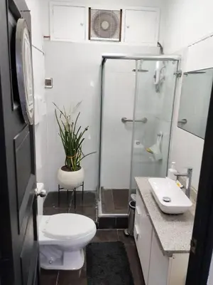 a bathroom with a shower and a toilet and a sink at PintoHome in Lima