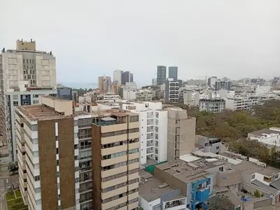 an aerial view of a city with tall buildings at Large Oceanview Balcony Apartment in Miraflores in Lima