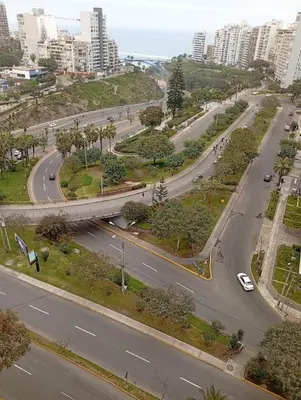 an aerial view of a road in a city at Large Oceanview Balcony Apartment in Miraflores in Lima
