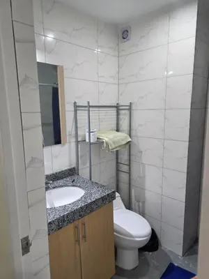 a bathroom with a toilet and a sink at Barranco blue sea in Lima