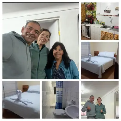 a group of four pictures of a man and a woman at Apartamento Salkantay con vista al Cusco in Cusco