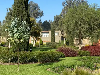a garden in front of a house with trees and bushes at Casa de Campo en Cieneguilla in Cieneguilla