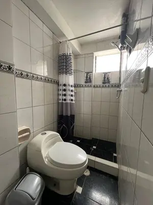 a small bathroom with a toilet and a shower at Departamento a 5 cuadras de la Plaza de Armas Cusco in Cusco