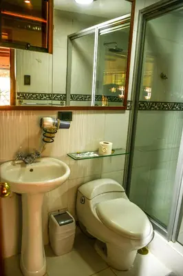 a bathroom with a toilet and a sink and a shower at Hotel Boutique MIRANDO AL SOL in Ollantaytambo