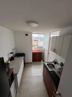 a small kitchen with a sink and a counter at Prescott Apartment San Isidrio in Lima