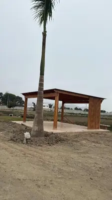 a park with a tree and a bench and a palm tree at Club Positano, Fundo dell'Angelo in Bujama Baja