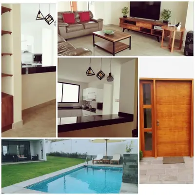 a collage of photos of a living room and a house at Casa Ribera Este in Cieneguilla