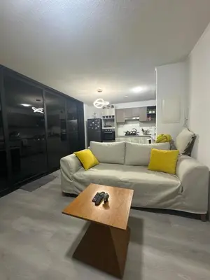 a living room with a couch and a coffee table at Luxury Duplex on the 15th Floor with Terrace in Lima