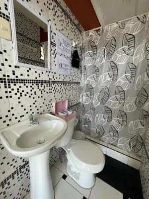 a bathroom with a sink and a toilet and a mirror at Apartment with terrace and outdoor kitchen in Cusco