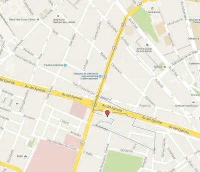 a map of a city with a red dot at Casa Esmeralda by Katari in Cusco