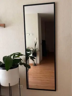 a mirror on a wall with a potted plant at Acogedora habitación in Lima