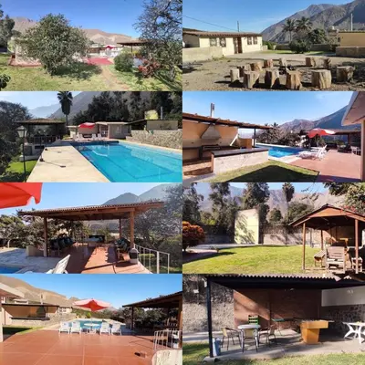 a collage of photos of a house and a pool at Casa de campo Yangas para 20 personas in Yangas