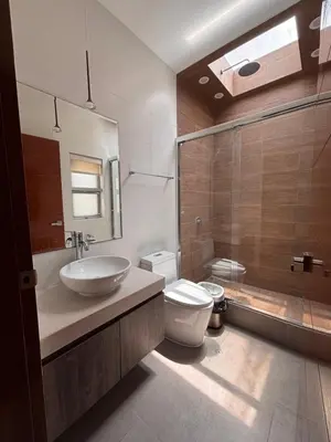 a bathroom with a sink and a toilet and a shower at Villa Luquin in Hacienda Santo Domingo