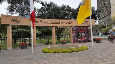 a pavilion in a park with a flag at Vital Building - Modern Apartment Miraflores in Lima
