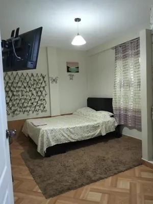 a bedroom with a bed and a flat screen tv at Hospedaje Ocean Glips in Punta Negra