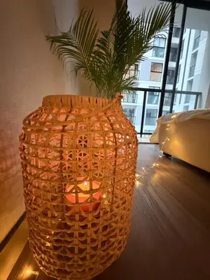 a large wicker planter with a plant in it at Cozy apartment, downtown area, fully equipped in Lima