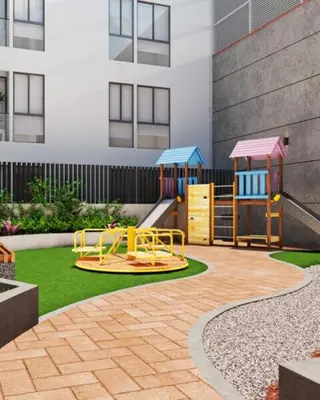 a playground with two play equipment in a yard at Confortable y moderno apartamento en Lima, cerca al centro de Lima, MIraflores y San IsidroN ISIDRO in Lima
