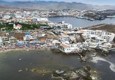 an aerial view of a town with a beach and buildings at Rustic Getaway in San Bartolo in San Bartolo