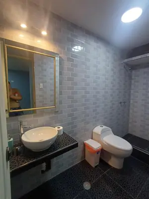 a bathroom with a sink and a toilet and a mirror at La Casa de la Emperatriz in Ica
