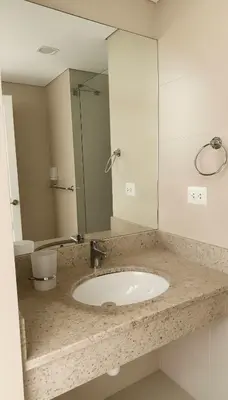 a bathroom with a sink and a mirror at E Suite Tourist free Parking Miraflores 1B 503 in Lima