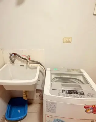 a washing machine and a sink in a bathroom at Casa Lima Brasil in Lima