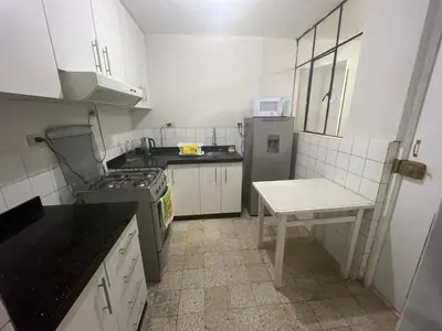 a small kitchen with a stove and a refrigerator at Departamento independiente en Santa Catalina in Lima