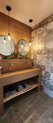 a bathroom with a sink and two mirrors at Quiet 3BR Country Villa whit BBQ in Ica