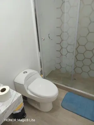 a bathroom with a toilet and a shower at Departamento The Lead 509 con Piscina in Lima