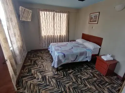 a bedroom with a bed and a rug at Kenko in Lima