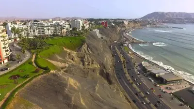 an aerial view of a beach and the ocean at Ocean View Beautiful Aparment in Lima