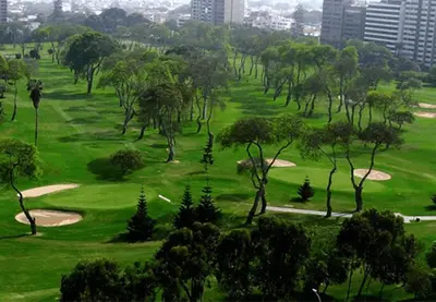a golf course with trees in the middle of it at Delfines Hotel & Convention Center in Lima