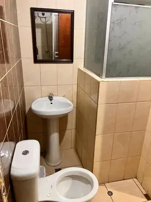 a small bathroom with a toilet and a sink at Hostal El Rancho in Huancayo