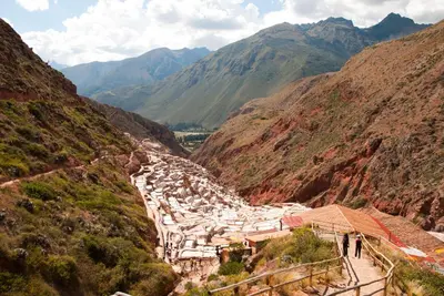 a view of a canyon in the mountains at B&B Valcava in Urubamba
