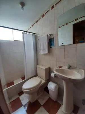 a bathroom with a toilet and a sink at Hostal Don Cristobal in Ayacucho