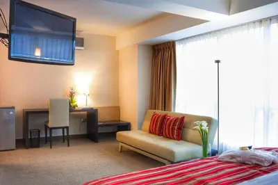 a hotel room with a bed and a tv at Allpa Hotel & Suites in Lima