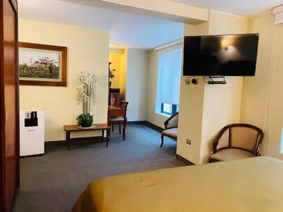 a hotel room with a bed and a flat screen tv at Hotel Continental Lima in Lima
