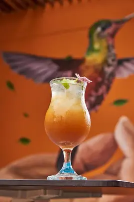 a drink in a glass on a table with a bird at Libre Hotel, BW Signature Collection by Best Western in Lima