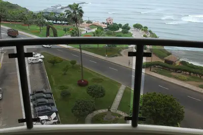 a view of the ocean from a balcony at Malecón in Lima