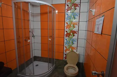 a bathroom with a toilet and a shower at El Viajero Aeropuerto in Lima
