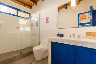a bathroom with a toilet and a sink and a shower at Topara Hotel Boutique in San Vicente de Cañete