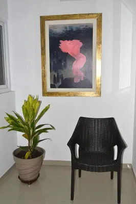a chair and a plant in a room with a picture at Gran Caral Hotel in Barranca
