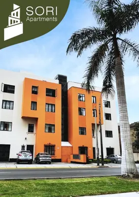 an apartment building with a palm tree in front of it at Sori Apartments in Lima