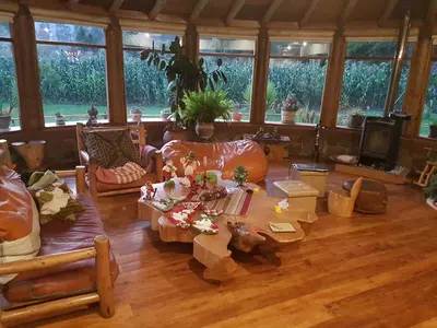 a living room filled with boxes on the floor at Mágico lugar en el Valle Sagrado in Cusco
